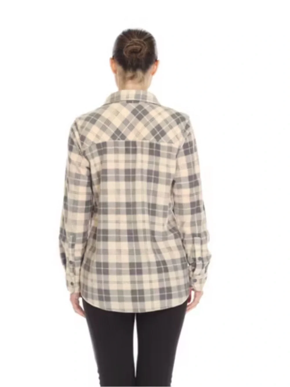 ONeill Soft Fleece Plaid Long Sleeve Snap Shirt Womens Large Pink Grey Pockets - Picture 5 of 13